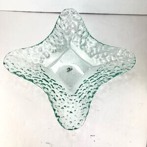 Large Blue Bubble Star Nautical Decorative Hammered Glass Bowl Retro MCM